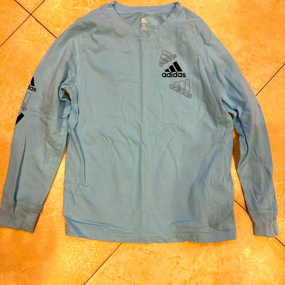 Boys Adidas light blue long sleeve shirt size small (8)